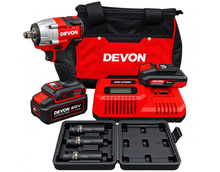DEVON 20V無碳刷四分衝擊扳手機 20V-5766