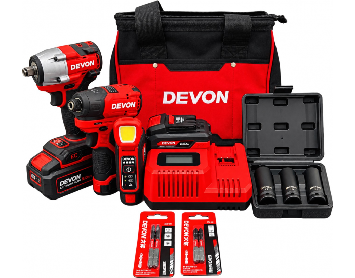 DEVON 20V無刷四分扳手與12V無刷衝擊起子*雙機組*